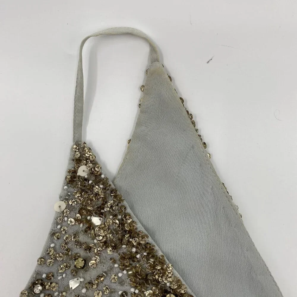 BHLDN Gray Gold Beaded Tulle Maxi Dress | Size 14 - Picture 8 of 12